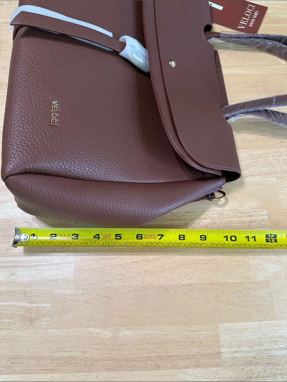VELOCIO Brown Pebbled Tote with Flap and Tassel